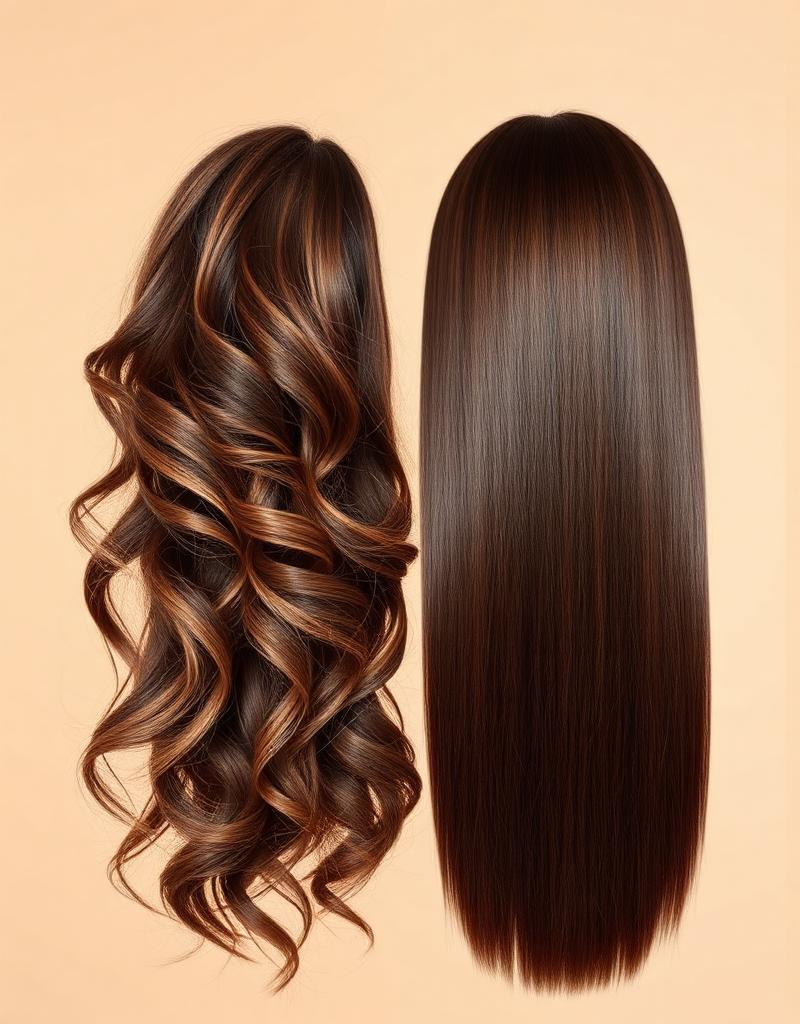 Before and after hair smoothing transformation