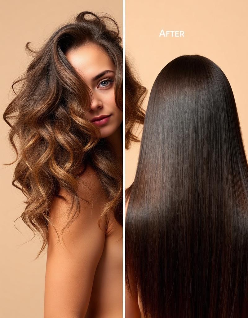 Frizzy to straight hair before after